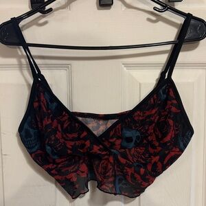 ROMWE Red and Black Skull Print Bralette